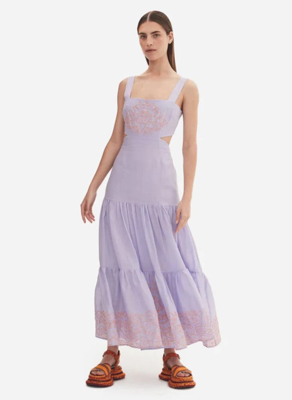 NWT Alemais Lilac Purple Maggie Embroidered Cutout Midi Dress Size 6